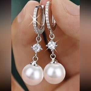 Diamond Pearl Drop Earrings